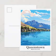Queenstown Nieuw-Zeeland Vintage Travel Illustrati