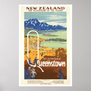 Queenstown, Nieuw-Zeeland ~ Vintage Travel Poster