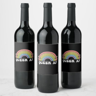 Queer AF Gay Pride Lesbisch Trans Biseksueel LGBTQ Wijn Etiket