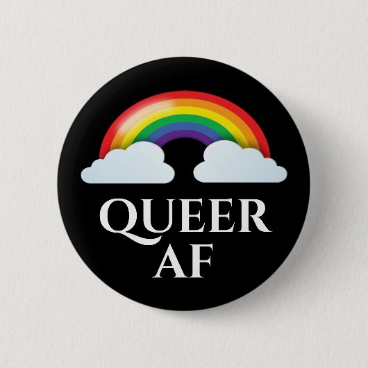 "Queer AF"-regenboog en wolken Ronde Button 5,7 Cm (Voorkant)
