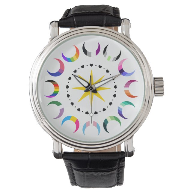 Queer Crescent Pride Moons Horloge (Voorkant)