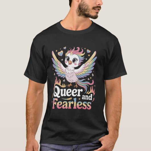 Queer en onverschrokken Phoenix Pride T-shirt (Voorkant)