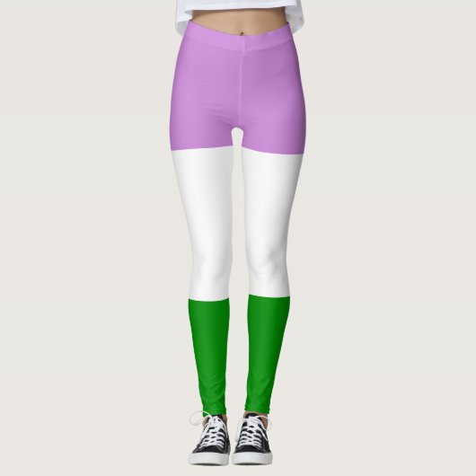 Queer Flag Paarse Wit Groen Gestreept LGBT Leggings (Voorkant)