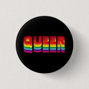 Queer gay pride lgbtq regenboogretro-typografie ronde button 3,2 cm