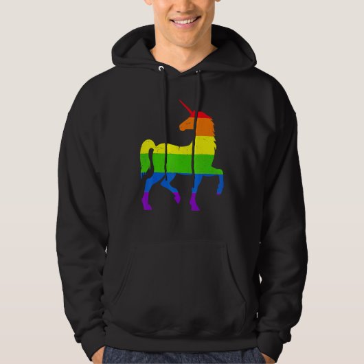 Queer Gay Pride Month Rainbow Flag Fantasy Unicorn Hoodie (Voorkant)
