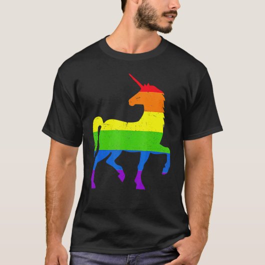 Queer Gay Pride Month Rainbow Flag Fantasy Unicorn T-shirt (Voorkant)