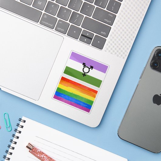 Queer - Gender Queer Pride Sticker (Laptop met iPhone)