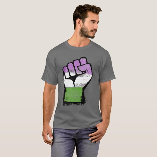Queer/Genderqueer Pride Fist T-shirt (Voorkant volledig)