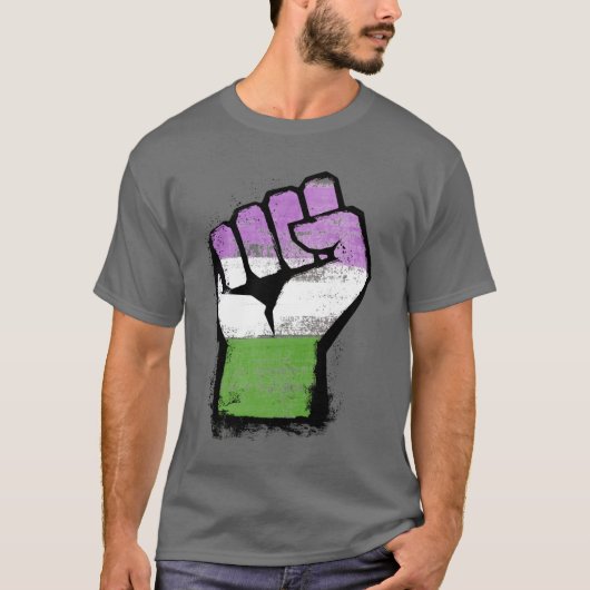 Queer/Genderqueer Pride Fist T-shirt (Voorkant)