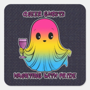 Queer Ghosts, Ghost in Pansexual Flag Kleuren Vierkante Sticker