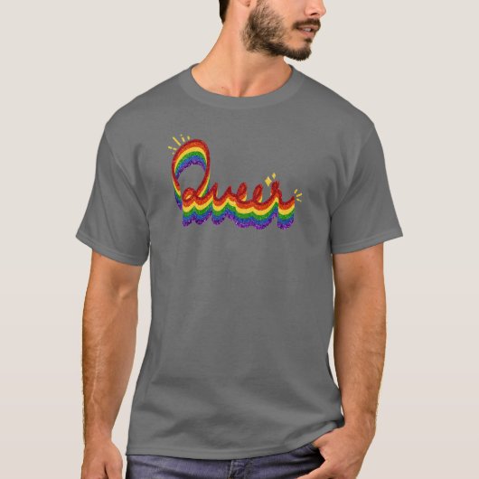 Queer Glitter Pride Rainbow T-shirt (Voorkant)