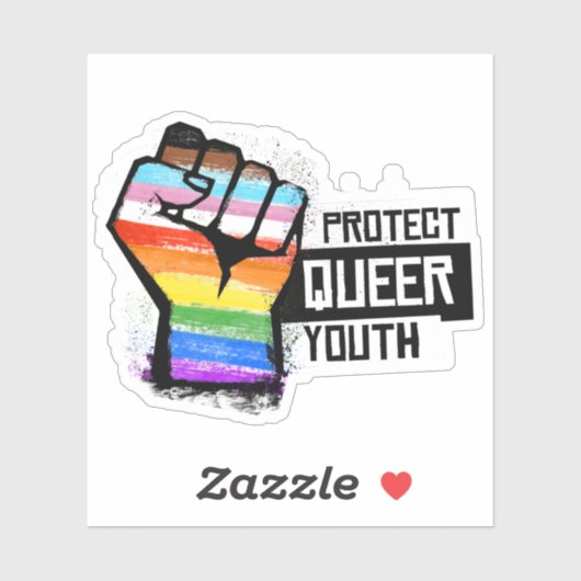 Queer jeugd beschermen - Progress Pride Fist Sticker (Vel)