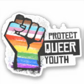 Queer jeugd beschermen - Progress Pride Fist Sticker (Voorkant)