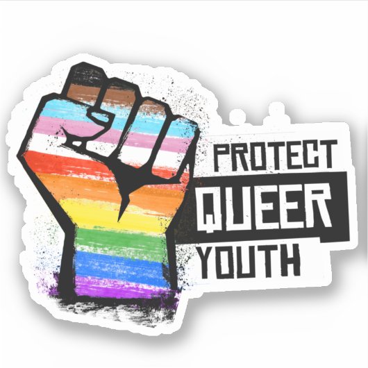 Queer jeugd beschermen - Progress Pride Fist Sticker (Voorkant)