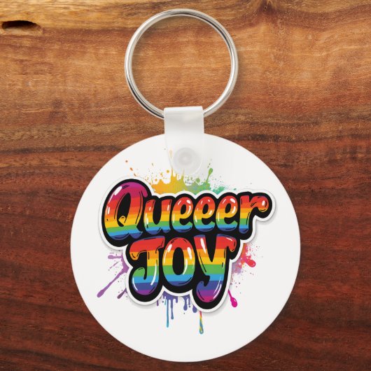 Queer Joy Rainbow Pride Typography – LGBTQ+ Quotes Sleutelhanger (Achterkant)