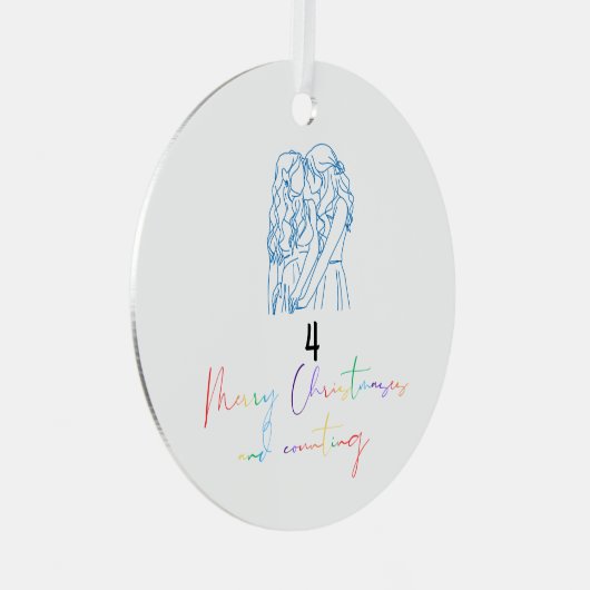 Queer Lesbisch Paar Kerst Ornament (Blauw) (Voorkant Rechts)