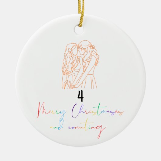Queer Lesbisch Paar Kerst Ornament (Sinaasappel) (Voorkant)