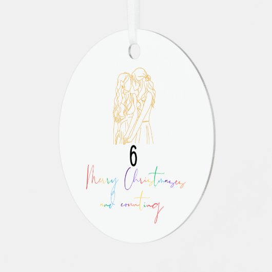 Queer Lesbisch Paar Kerstmis Ornament (Geel) (Voorkant links)