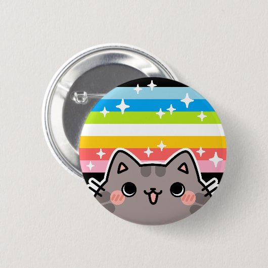 Queer LGBT Pride Flag Cat Button (Voorkant /achterkant)