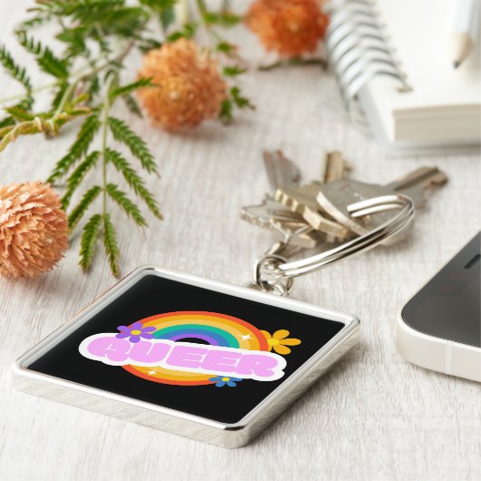 Queer. LGBT+Pride-kaart Sleutelhanger (Zijkant)