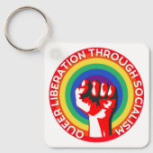 QUEER Liberation Through Socialism! LGBTQ+-rechten Sleutelhanger (Voorkant)