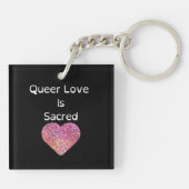 Queer love is heilig zwart sleutelhanger (Achterkant)