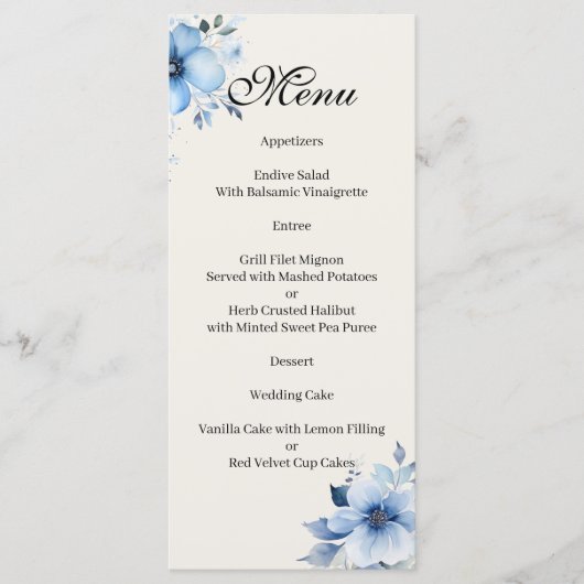 Quenceanera blauwe Menu (Voorkant)