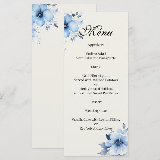 Quenceanera blue Menu (Voorkant / Achterkant)