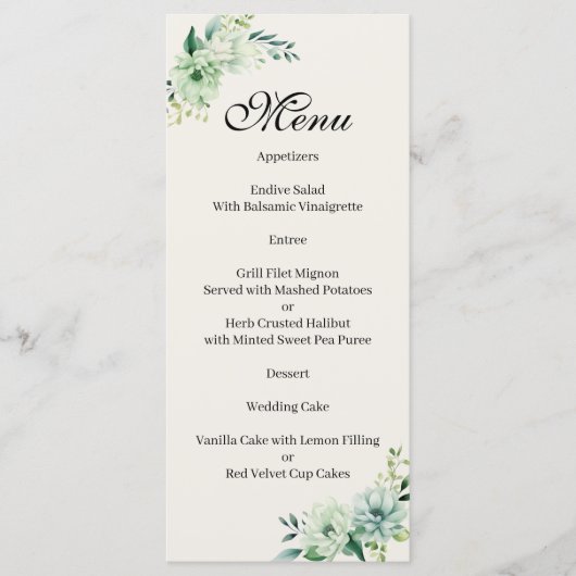 Quenceanera green floral Menu (Voorkant)
