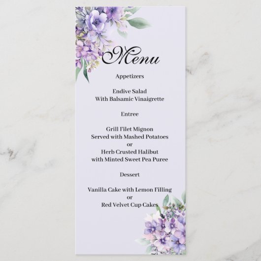 Quenceanera Lavender floral Menu (Voorkant)
