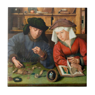 Quentin Matsys - De Geldwisselaar en Zijn Vrouw Tegeltje