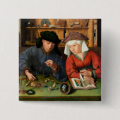Quentin Matsys - De Geldwisselaar en zijn Vrouw Vierkante Button 5,1 Cm (Voorkant)
