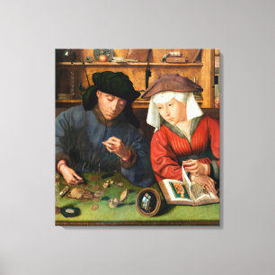 Quentin Matsys - de Moneylender en zijn vrouw Canvas Afdruk