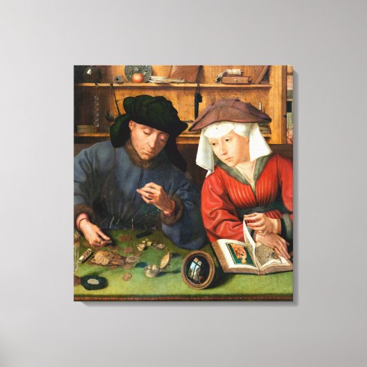Quentin Matsys - de Moneylender en zijn vrouw Canvas Afdruk (Voorkant)