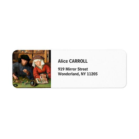 Quentin Matsys - de Moneylender en zijn vrouw Etiket (Voorkant)