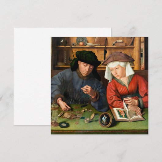 Quentin Matsys - de Moneylender en zijn vrouw Kaart (Voorkant / Achterkant)