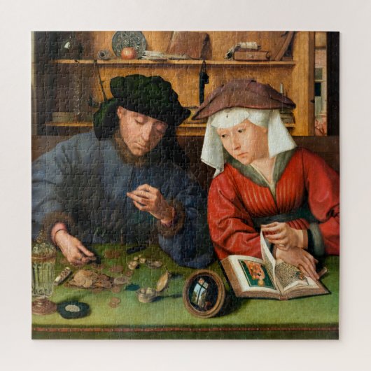 Quentin Matsys - de Moneylender en zijn vrouw Legpuzzel (Verticaal)