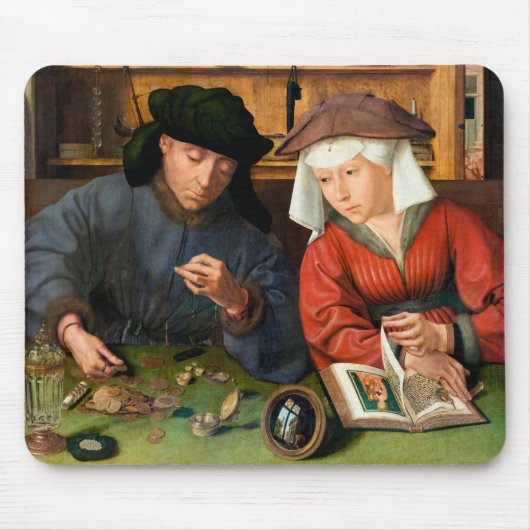 Quentin Matsys - de Moneylender en zijn vrouw Muismat (Voorkant)