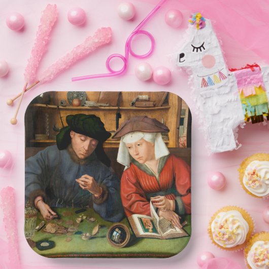 Quentin Matsys - de Moneylender en zijn vrouw Papieren Bordje (Feest)