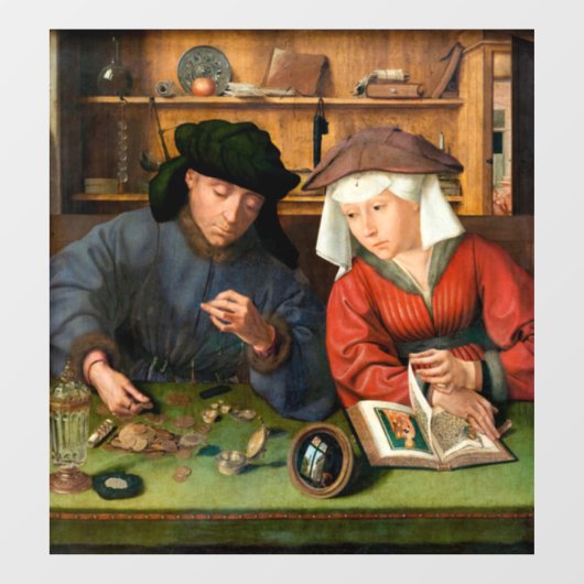Quentin Matsys - de Moneylender en zijn vrouw Raamsticker (Vel)