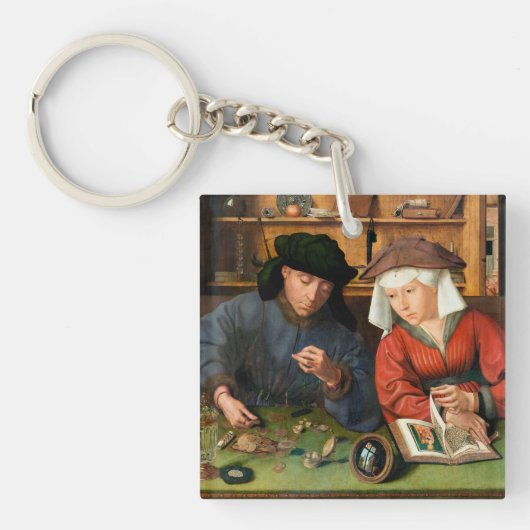 Quentin Matsys - de Moneylender en zijn vrouw Sleutelhanger (Voorkant)
