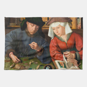 Quentin Matsys - de Moneylender en zijn vrouw Theedoek