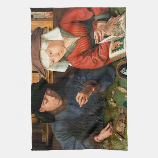 Quentin Matsys - de Moneylender en zijn vrouw Theedoek (Verticaal)