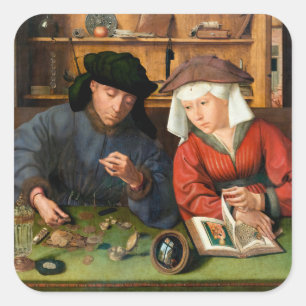 Quentin Matsys - de Moneylender en zijn vrouw Vierkante Sticker