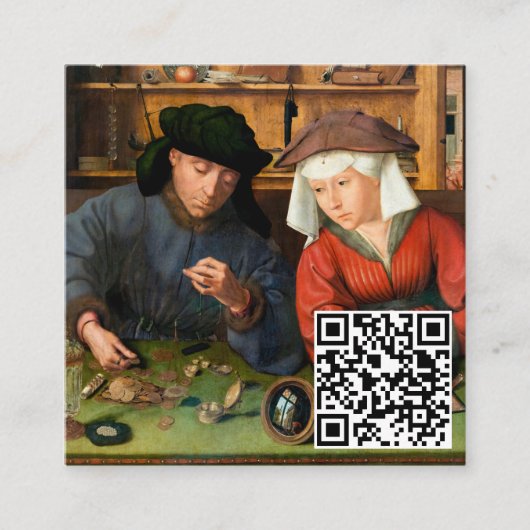 Quentin Matsys - Moneylender & Zijn vrouw - QR-cod Vierkante Visitekaartje (Voorkant)