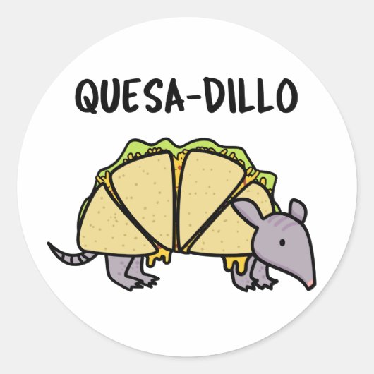 Quesa-Dillo Funny Quesadilla Pun Ronde Sticker (Voorkant)