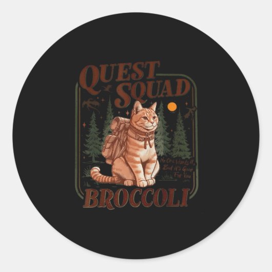 Quest Fantasy Squad Broccoli Funny Cat Ronde Sticker (Voorkant)
