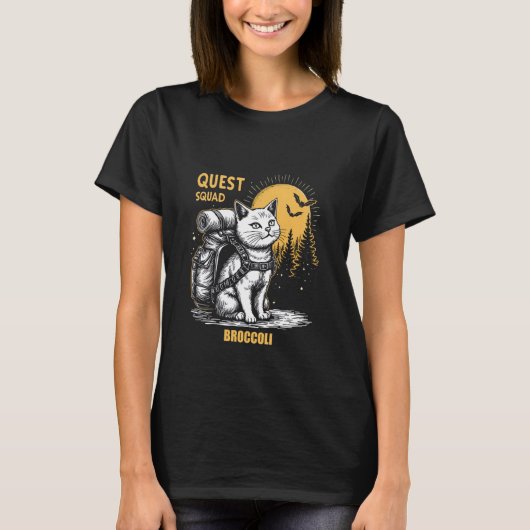Quest Fantasy Squad Broccoli Grappige Kat Avontuur T-shirt (Voorkant)