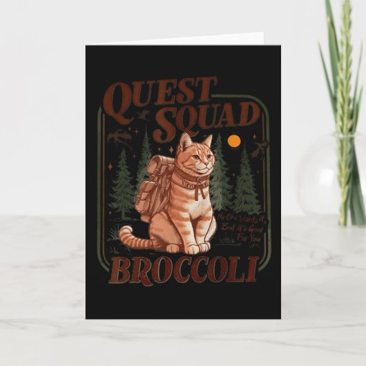 Quest Fantasy Squad Broccoli Grappige Kat Kaart (Voorkant)