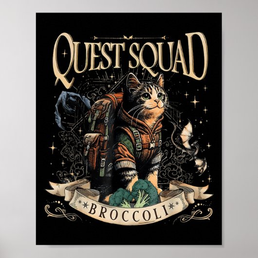 Quest Fantasy Squad Broccoli Kitten Funny Cat Poster (Voorkant)